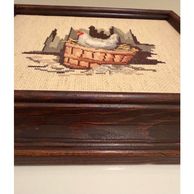 Vintage Folk Art Chicken & Basket Framed Cross Stitch For Sale - Image 4 of 5