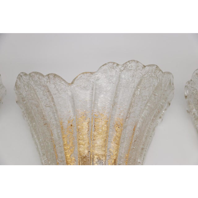 Mid-Century Modern Set of Three Vintage Murano Glass and Brass Wall Sconce, 1970 For Sale - Image 3 of 17