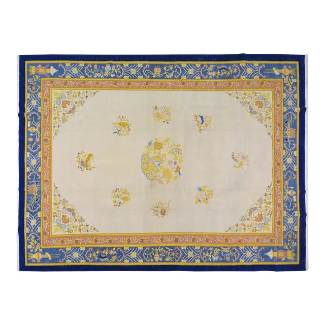 Vintage Chinese Art Deco Hand Knotted Wool Rug, 10'8'' X 14'4'' For Sale