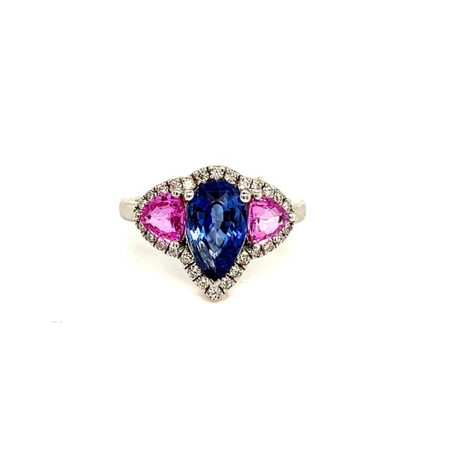 Natural Sapphire Diamond Ring 14k Gold 3.43 TCW Certified, Size 6.5 For Sale - Image 10 of 12