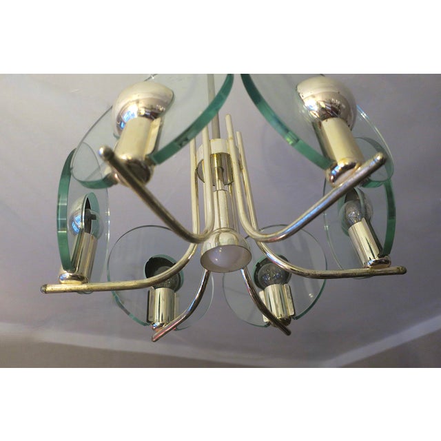 Silver-Plated Chandelier with Six Cut Glass Discs, Italy, 1960s For Sale - Image 4 of 6
