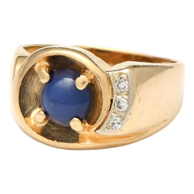 14KY Synthetic Star Sapphire & Diamond Ring, size 9 For Sale