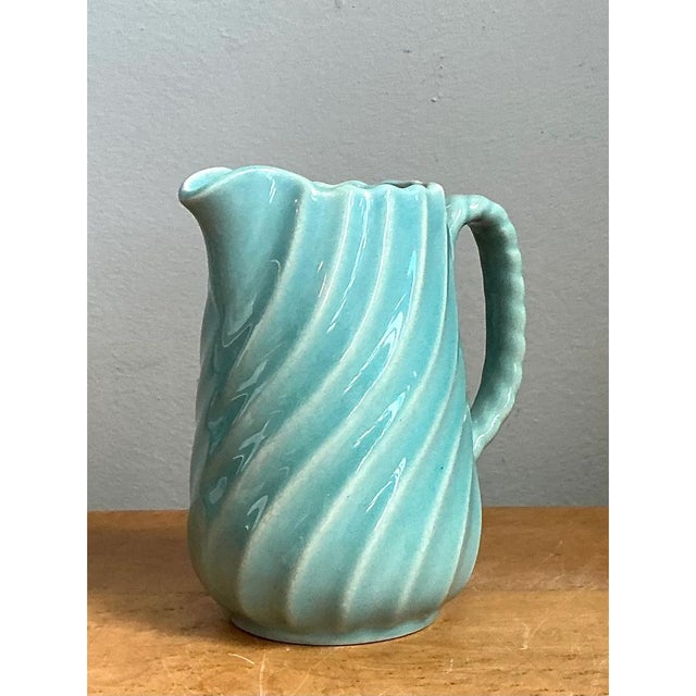 Aqua Vintage Aqua Swirl Ceramic Pitcher For Sale - Image 8 of 12
