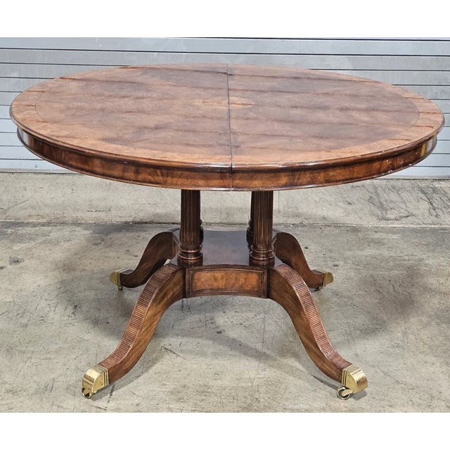 Wood Theodore Alexander Regency Style Flame Mahogany Round Expanding Dining Table For Sale - Image 7 of 13