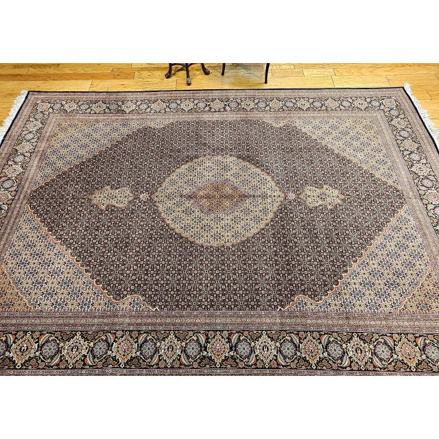 Antique Persian Tabriz Mahi Rug, Hand-Knotted Wool & Silk, Herati Geometric Pattern, Navy & Ivory, 9x12 For Sale - Image 11 of 18
