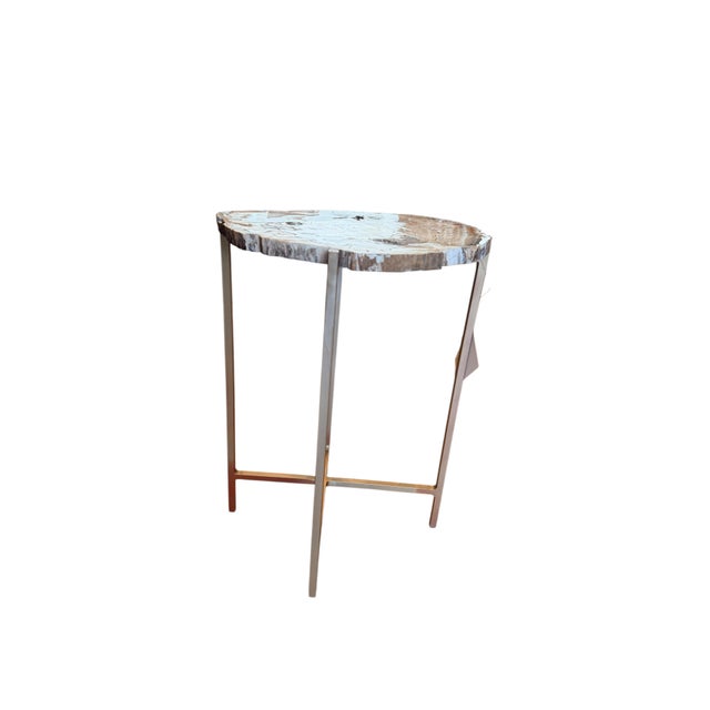 Modern Extremely Rare Petrified Wood Slab Made Into a Table For Sale - Image 3 of 4