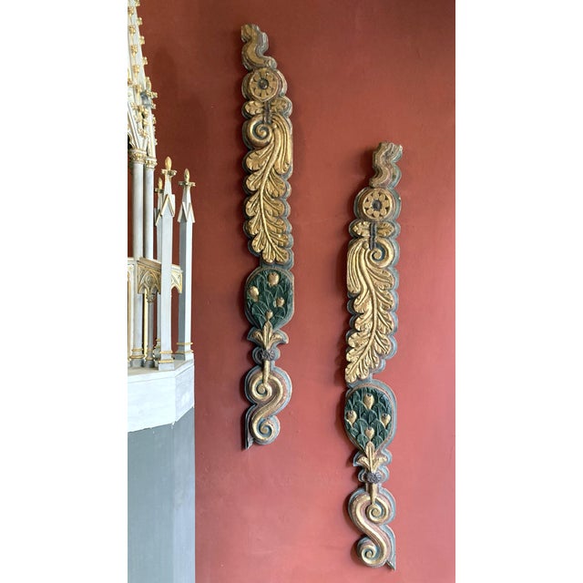 This pair of Italian 18th century (early 1700) hugely decorative archictectural pilasters friezes is deeply hand carved...
