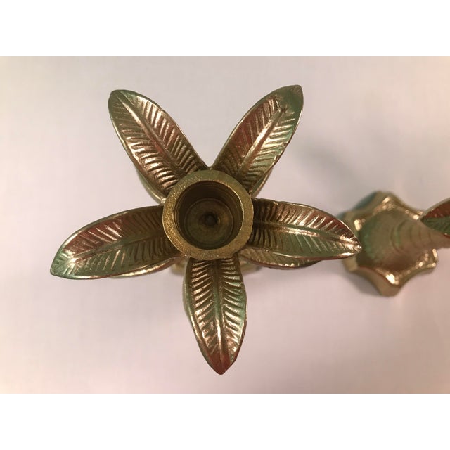 Late 20th Century Hollywood Regency Chinoiserie Palm Brass Candlesticks - a Pair For Sale - Image 5 of 6