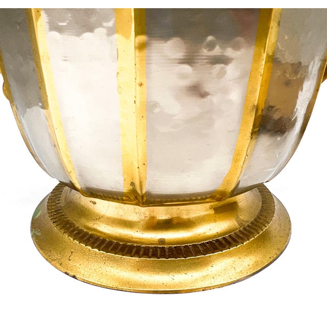 Vintage Hammered Brass & Silver Tone Double Handle Cachepot / Wine Cooler – Hollywood Regency / Neoclassical For Sale - Image 13 of 13