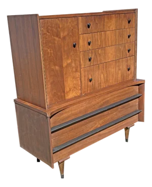 Vintage Mid Century Modern Tall Dresser Chest of Drawers Gentlemen’s Chest by American of Martinsville