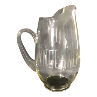 Vintage Large Engraved Glass Pitcher “England” For Sale