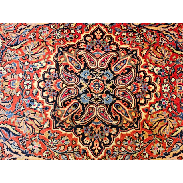 Early 20th Century Kashan Rug, Hand-Knotted Wool & Cotton, Floral Design, Red & Navy, 5x7 For Sale - Image 12 of 16