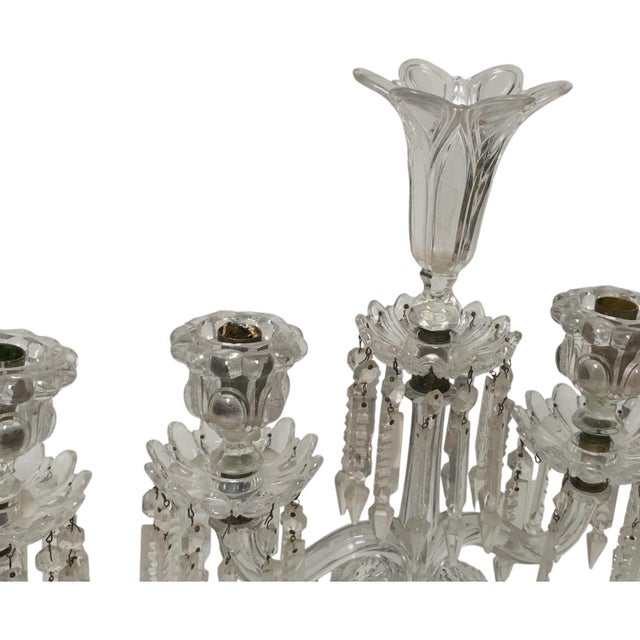 Vintage Pair 14" Modular Crystal 3-Light Candelabras Threaded European Lead Crystal Complete With Prisms For Sale - Image 12 of 12