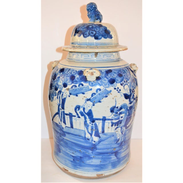 Ceramic 1990s Vintage Chinoiserie White & Blue Children & Qulin Ginger Jar For Sale - Image 7 of 7