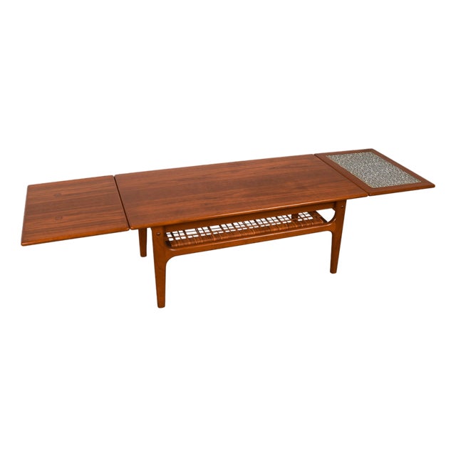 1960s Mid Century Modern Trioh Teak and Cane Coffee Table For Sale