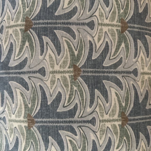 Handcrafted decorative pillow case, front blue, sage green foliage linen and solid cream linen back, 12” X 20”, Invisible...