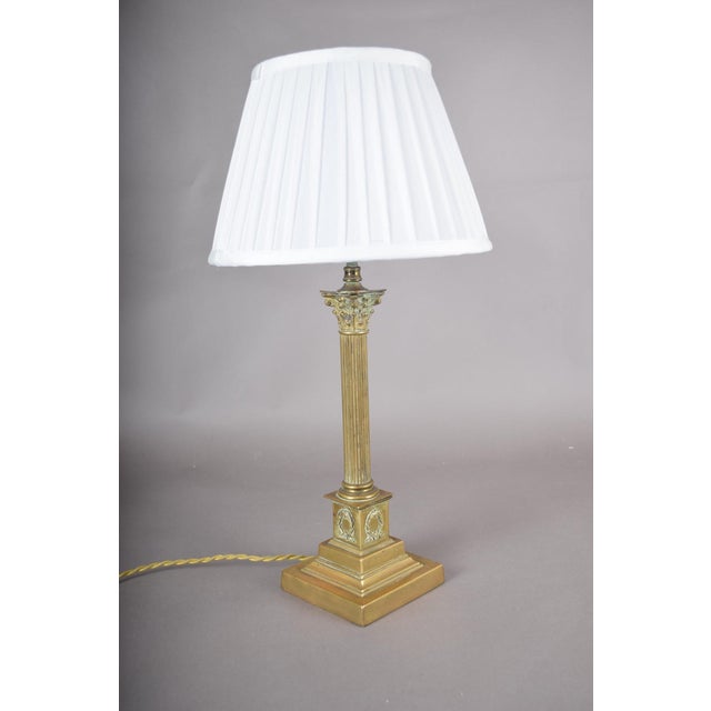 Louis XVI Neoclassical Gilded Brass Fluted Column Table Lamp with Laurel Wreath Relief, Europe, 1930s For Sale - Image 12 of 13