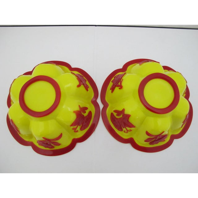 Chinese Imperial Yellow Peking Glass Lobed Bowl Pair With Red Floral Overlay For Sale - Image 11 of 12