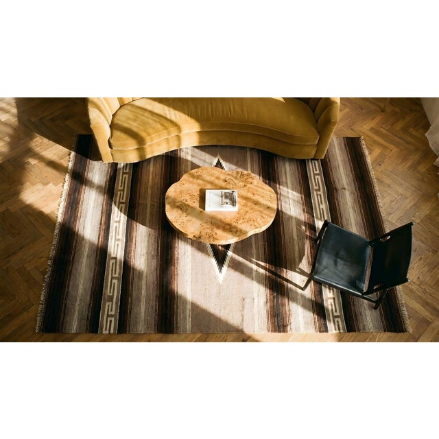 1930s Antique Brown Tribal Medallion Navajo American Geometric Flat Weave Rug For Sale - Image 12 of 13