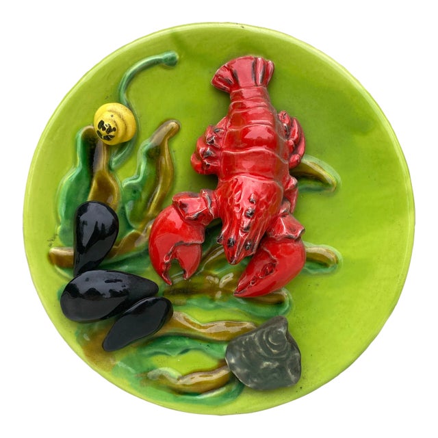 Mid-Century Majolica Palissy Lobster Platter Vallauris For Sale