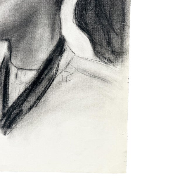 American Vintage Charcoal Portrait Drawing of a Woman in Profile With Ponytail For Sale - Image 3 of 8