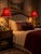 Contemporary Vintage Stiffel Brass Candlestick Table Lamps With Red Scalloped Shades - Pair For Sale - Image 3 of 7