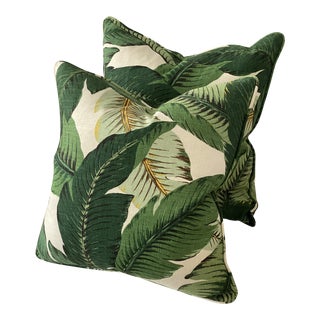 Tropical Banana Leaf Pillows With Down Inserts - New Set of 2 For Sale