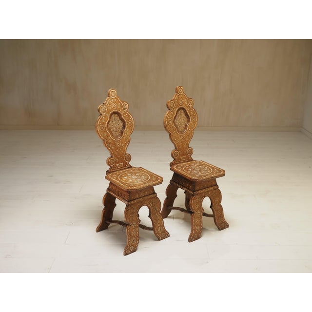 Antique North Italian Geometric Sgabello Hall Chairs, 1800s, Set of 2 For Sale - Image 3 of 13