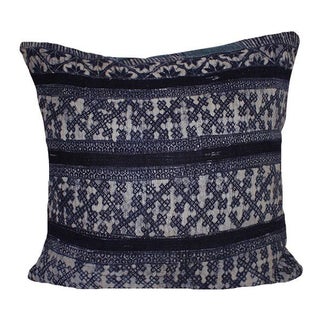 Vintage Handwoven Batik Hemp Patched Pillow For Sale