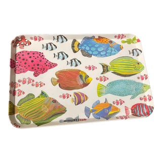 1980s Italian White Plastic Tray With Colorful Tropical Fish For Sale