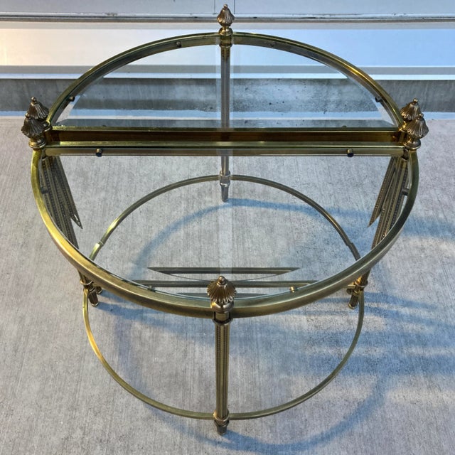 Brass Fine Pair of French Jansen Style Demi-Lune End Tables in Maison Baguès For Sale - Image 8 of 13