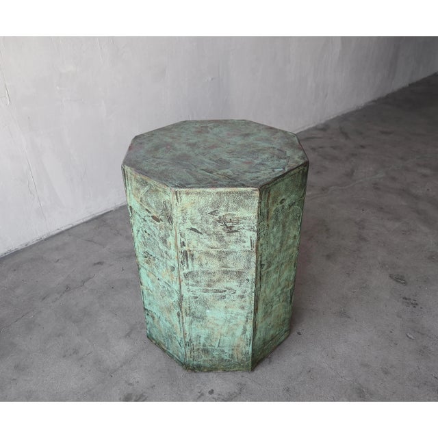 Postmodern Octagonal Plaster Table Base, Faux Verdigris Copper, Circa 1990s For Sale - Image 3 of 8