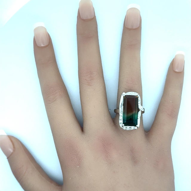 13.48 Carat Watermelon Tourmaline Diamond Platinum, Size 6.75 For Sale - Image 9 of 9