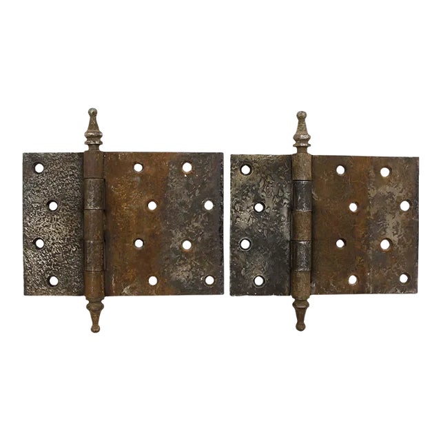 Pair of 6.25 X 4.5 Steel Hammered Commercial Door Hinges For Sale