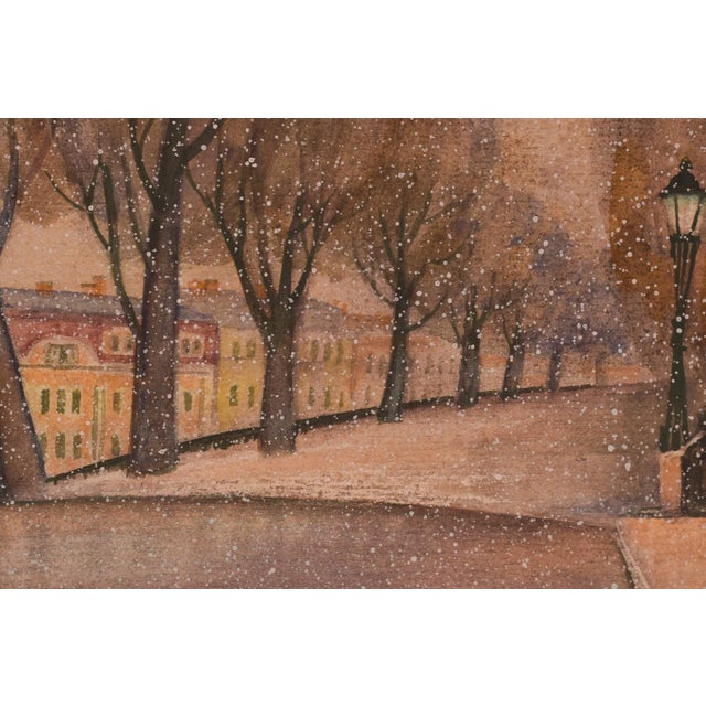 City with Snow, 1992, Watercolour on Paper For Sale - Image 3 of 6