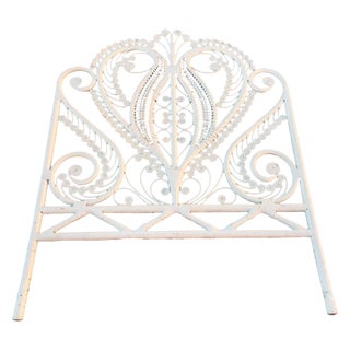 Vintage Wicker Rattan Peacock Twin Head Board For Sale