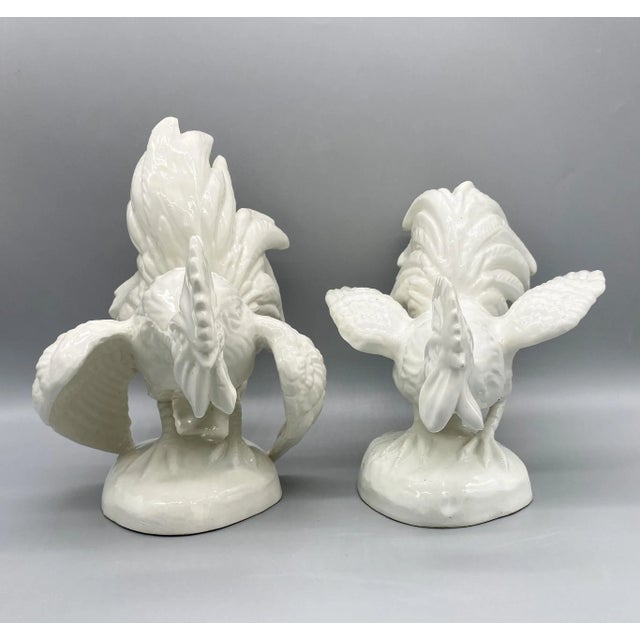 Mid 20th Century 20th Century White Italian Ceramic Fighting Cocks/ Roosters Figurines For Sale - Image 5 of 12
