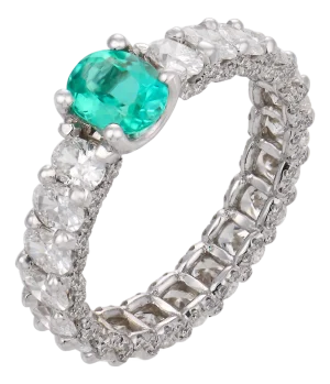 Mid 20th Century Lugano Gia Brazilian Paraiba Tourmaline Diamond 18k White Gold Wedding Band, Size 6.75