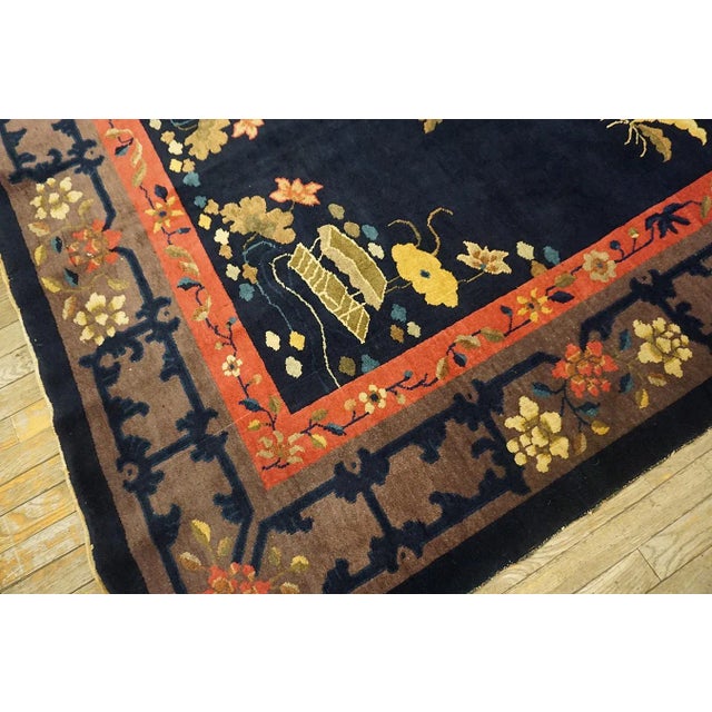 1920s Blueu Navy Vase Floral Antique Peking Rug 6' 0'' X11' 8'' Handknotted Wool Carpet For Sale - Image 11 of 13