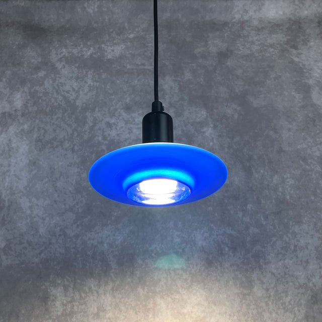 Mid-Century Modern Danish Blue Glass Pendant Lamp, 1980s, Set of 2 For Sale - Image 3 of 10