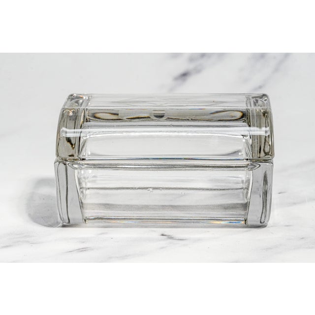 Heavy Crystal Glass Antique Jewelry Box Art Deco Monogrammed Br Trinket Box Luxury Home Decor For Sale - Image 11 of 13