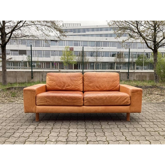 Gorgeous Vintage Danish Modern Leather Sofa. The cognac leather has a rich stunning patina with lot signs of use during...