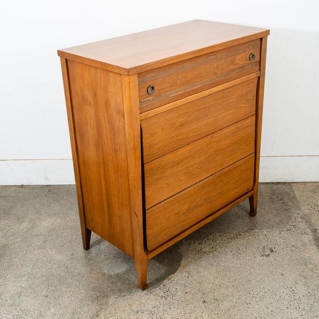 Wood Mid Century Modern Highboy Dresser American Walnut 4 Drawer Denmark MCM Vintage For Sale - Image 7 of 12