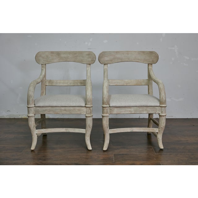 Mid-Century Modern Mid 20th Century Pair of Swedish Midcentury Whitewash Upholstered Armchairs, Scandinavian Modern For Sale - Image 3 of 10