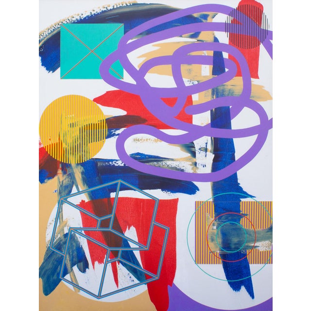 An abstract acrylic on canvas painting by the American artist James Massena March (1953-2021). Titled Before the Big Bang,...