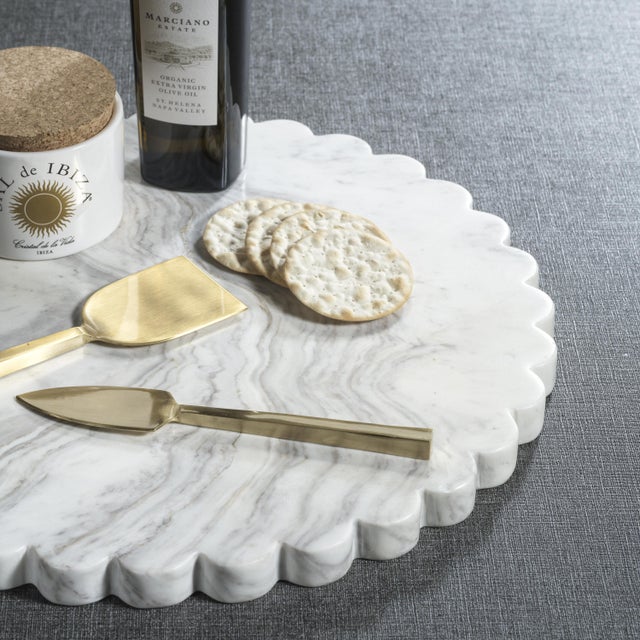 Contemporary Daisy 14" Scalloped Edge Marble All Purpose Serving Board For Sale - Image 3 of 4