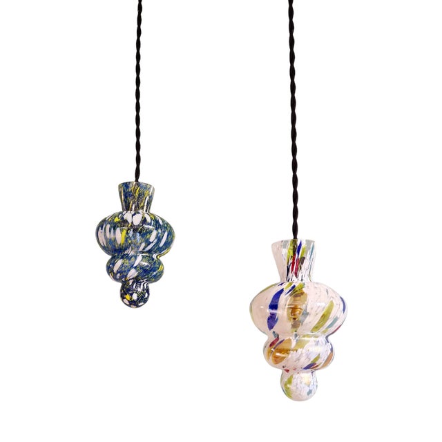 Vintage Blown Glass Pendant Lights, 1950s, Set of 2 For Sale