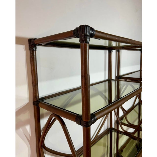 Wood Rattan and Smoked Glass Shelves, 1960s, Set of 2 For Sale - Image 7 of 8