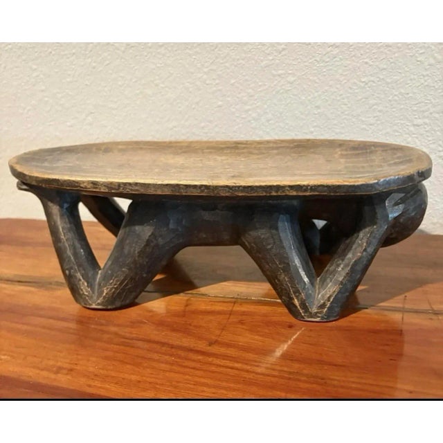 Tribal Vintage African Wood Figure Holding a Wood Tray, 13.25” Long For Sale - Image 3 of 6