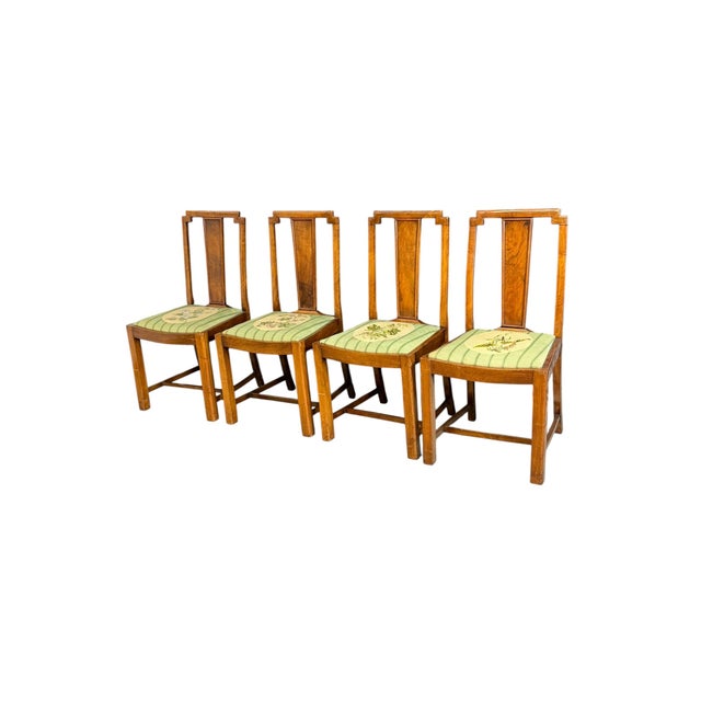 Vintage Art Deco Dining Chairs in Maple Wood, 1930, Set of 4 For Sale - Image 4 of 14